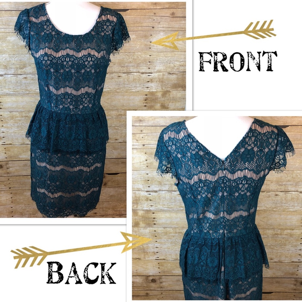 Maeve Green Elsa Lace Peplum Dress Size SMALL